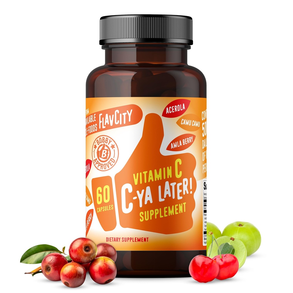 C vitamīns C papildinājums, C-Ya Vēlāk! Superfood-Derived Immunity Support - Biopieejams vitamīns C Imūnbalsts no Acerola Cherry, Rose Hips & Camu - 500% Dienas vērtība (60 kapsulas)