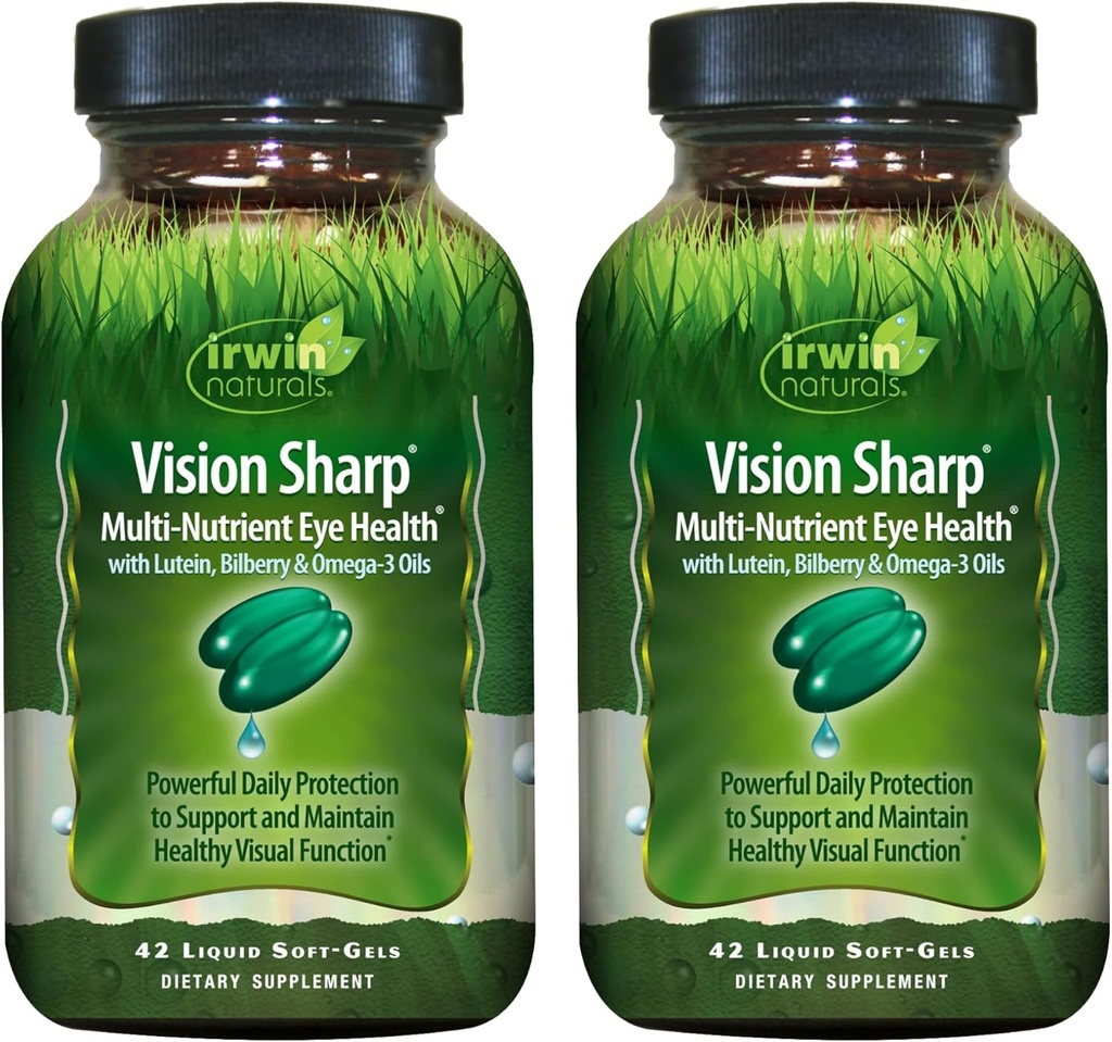 Irwin Naturals Vision Sharp Multi-Nutrient Acu veselība - 42 Šķidrie Soft-Gels, Iepakojums pa 2 - ar luteīnu, melleņu un omega 3s - 42 Kopējais serviss
