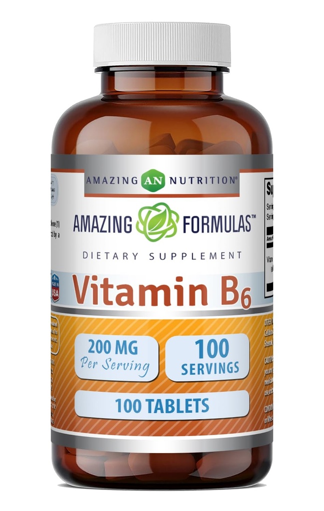 Apbrīnojamas formulas Vitamīns B6 Pyridoxine 200mg 100 tabletes Papildinājums 