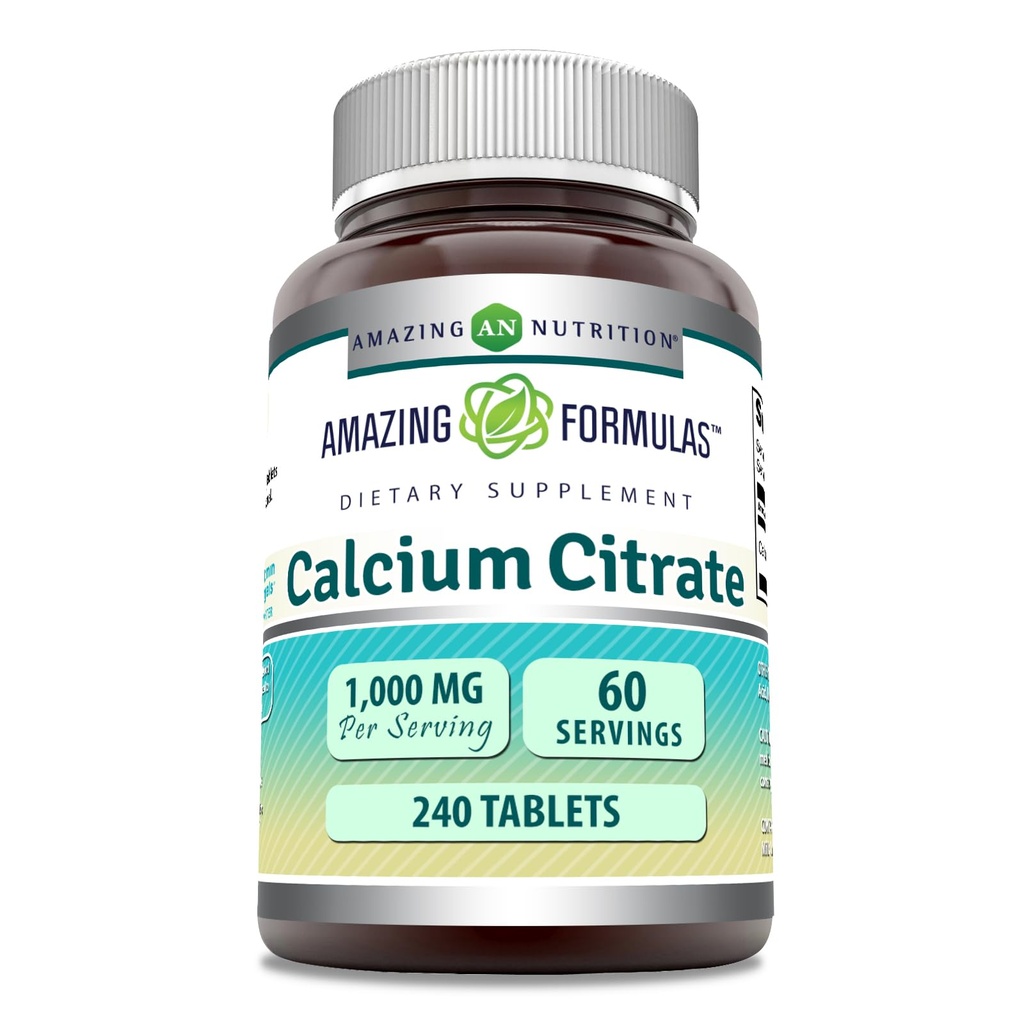 Apbrīnojami Formulas Kalcija citrāts 1000 Mg tabletes Papildinājums ; Ne-GMO; Bez lipekļa; Izgatavots ASV (1 iepakojums; 240 Skaits)