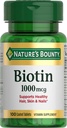 Dabas Bounty Biotin, atbalsta vielmaiņu enerģijas un veselīgu matu, ādas un nagu, 1000 μg, 100 tabletes