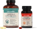 NatureWise 1000mg Omega 3 600mg EPA 400mg DHA ar E vitamīnu 180ct un B vitamīnu kompleksu šūnu enerģijai 60 softgeli[2-mēnesis]