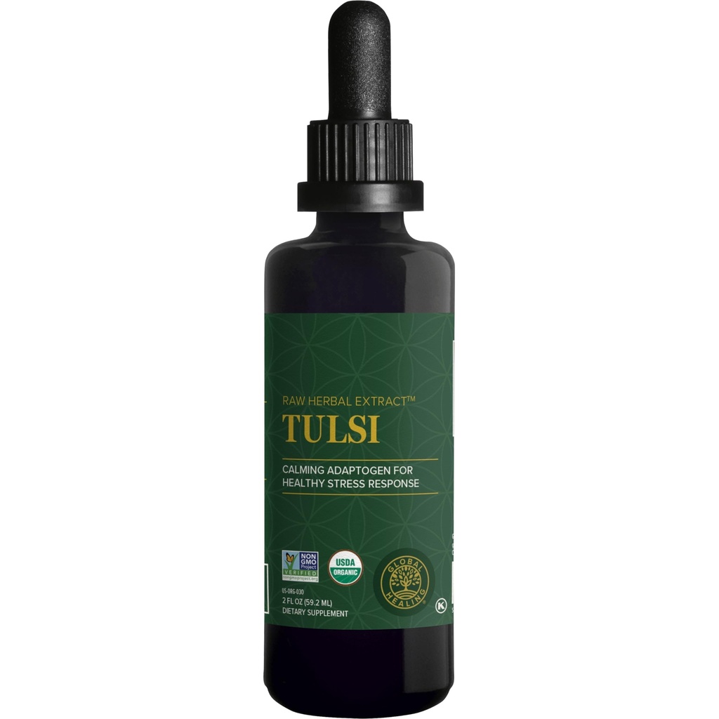 Global Healing Center - Organic Tulsi (Svētais Baziliks Leaf ekstrakts) Vegan šķidruma papildinājums Drops (Organic Basil) - Biopieejams Herb normālai stresa reakcijai, dabas enerģija un imūnās sistēmas atbalsts