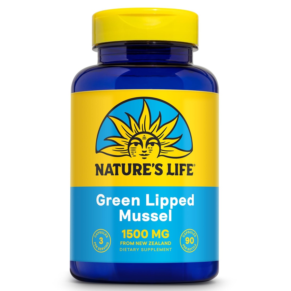 Dabas dzīve Green Liped Mussel 1500 mg - Jaunzēlande Green Liped Mussel Papildinājums ar dabiski occuring Omega 3 Taukskābes - 60 dienu garantija, Lab Verified - 30 Servējumi, 90 kapsulas