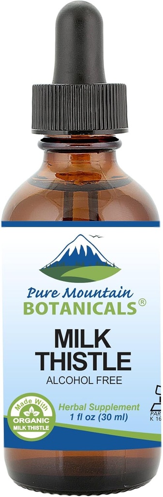 Pure Mountain Botānikas Milk Thistle Extract - Vegan, Kosher Certified Liquid Formula - Izgatavots ar 333mg Organic Milk Thistle Tincture - 1 Fl Oz pudele