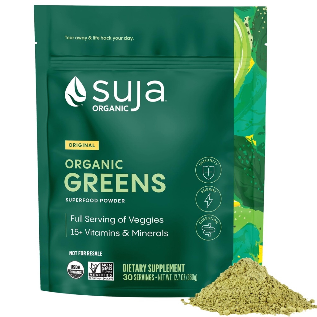 Suja Organic Greens Pulveris Probiotikas Blend, Spirulina, Ikdienas Superfood Dzēriens vai Gludināšanas Mix Imūnsupport, Gremošanas, & Enerģija, Vegan, Bezglutēna, Ne ĢMO, 30 Kalpo