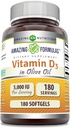 Amazing Formulas D3 vitamīns ar olīveļļu 5000 IU Softgels Papildinājums - Non-GMO ---Luten Free -Ražots ASV (180 skaitlis)