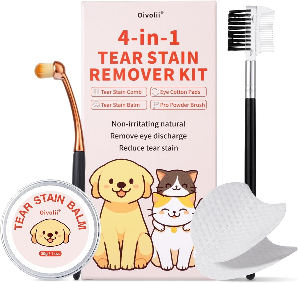 Noplēst Stain noņemšanas komplekts suņiem un kaķiem ar Tear Stain Comb, Tear Stain Ball, Acu Kokvilnas Pads, Pro Pulverveida birste Maigi Noņemt Tear Stain, Acu Debris, Izdalījumi, Mucus Secretions