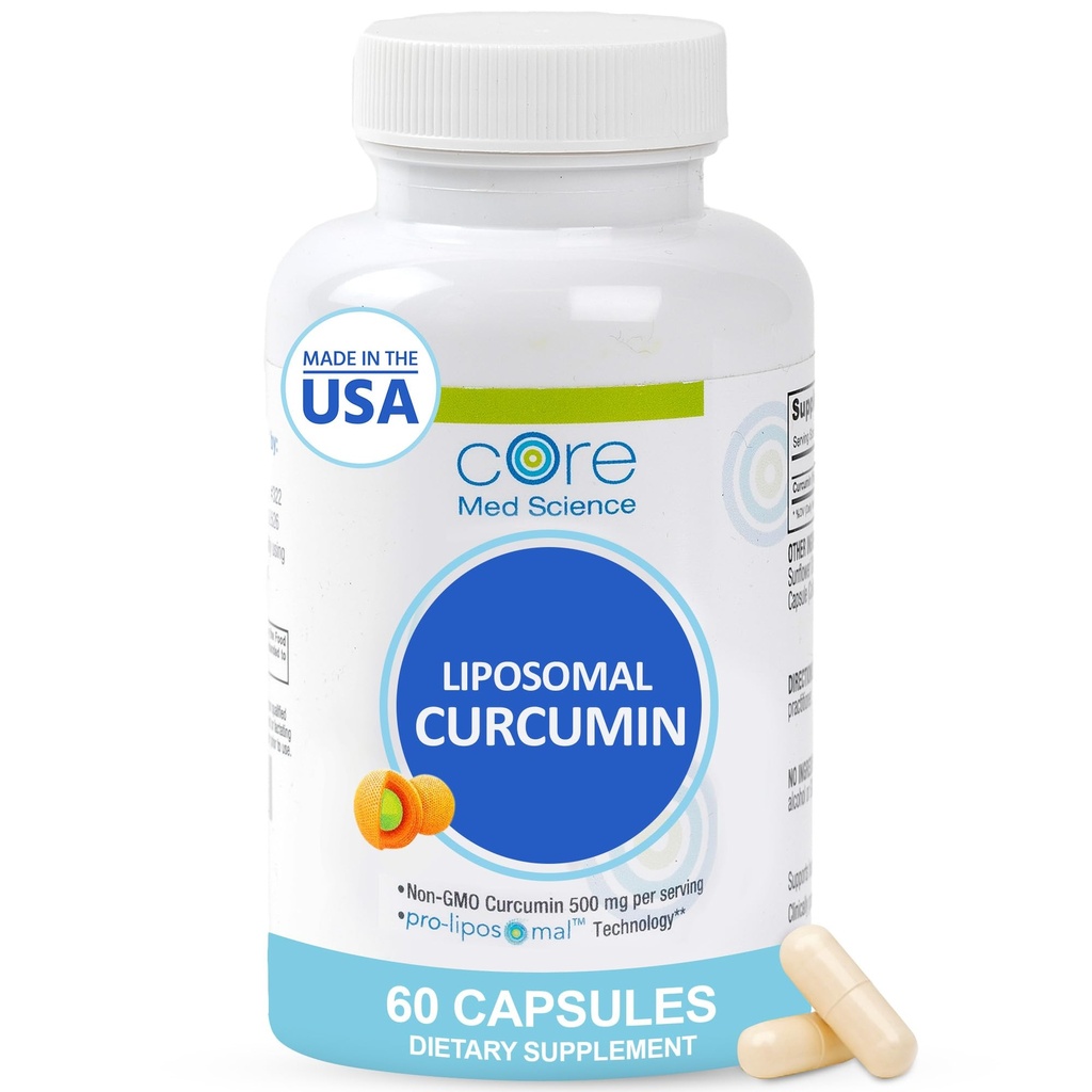 Galvenais Med Zinātne Liposomālā Kurkumīna Kapsulas, 500mg - Pure Turmeric Extract Papildinājums - Augsta Absorbcija Locītavu & Sirds Veselības Atbalsts pieaugušajiem - Veicina Kognitīvo un smadzeņu veselību, Ne- GMO (60 Skaits)