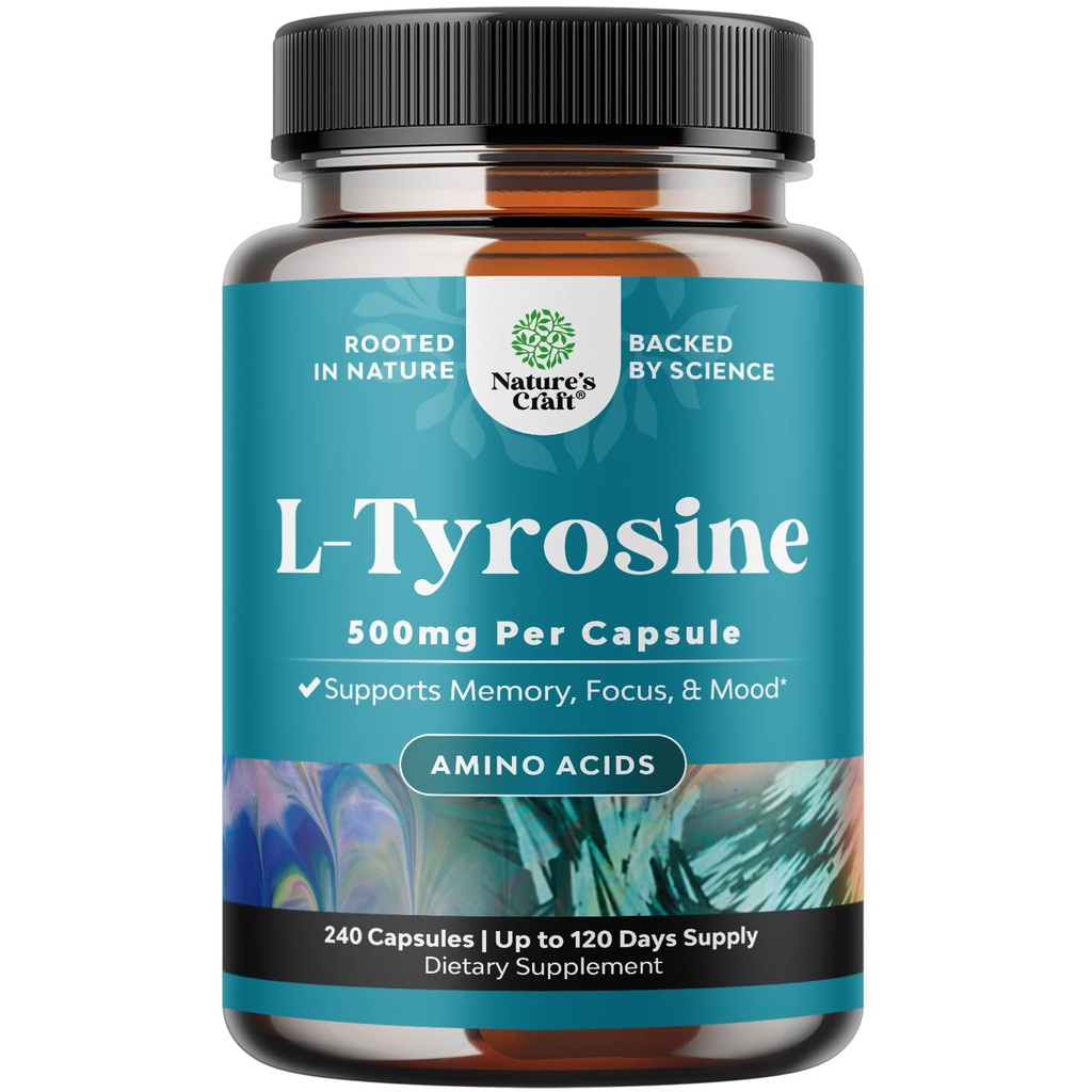 Bezmaksas forma L Tirozīns 1000mg Per Servē - Augsta stipruma L-Tirozīns Papildinājums enerģijai un Fokusa atbalsts - Aminoskābes Nootropais papildinājums Focus Uzmanība un Kognīcija - 240 Skaits