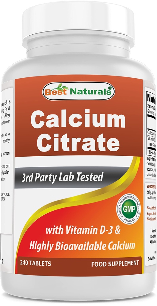 Labākā dabas kalcija citrāts ar vitamīnu D-3 240 tabletes (240 Skaits (1. iepakojums))