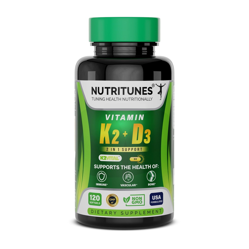 D3 vitamīns K2–5000 SV D3 & 100 μg K2 MK-7 – atbalsta kaulu, sirds un imūno veselību – K2 D3 Vitamīnu papildinājums – 120 softgeli, 4 mēnešu piegādes