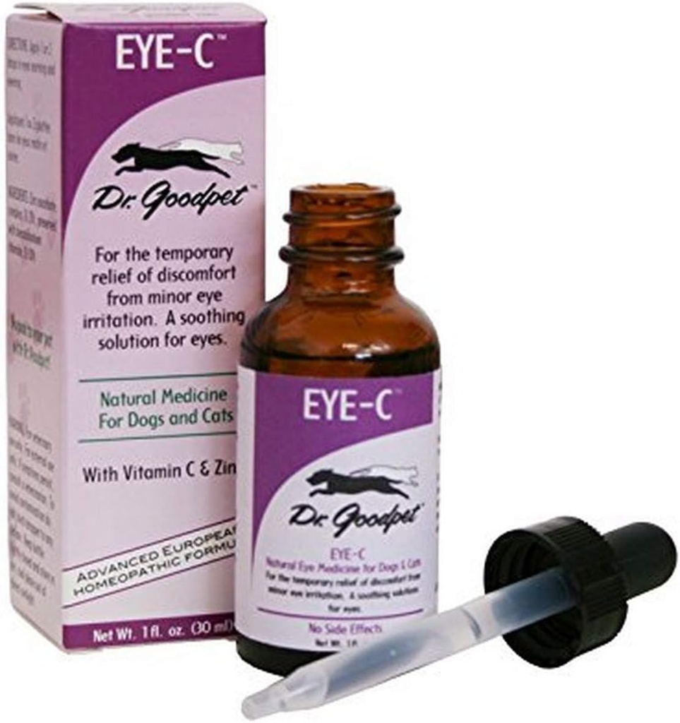 Dr. Goodpet Eye-C All-Natural Acu pilieni suņiem, kaķiem, zirgiem, maziem dzīvniekiem - , cilvēka kvalitātes cinks & vitamīns C ,- , Superior acu mazgāšanai - , nomierina, mitrina un palīdz kairināt , izgatavots ASV
