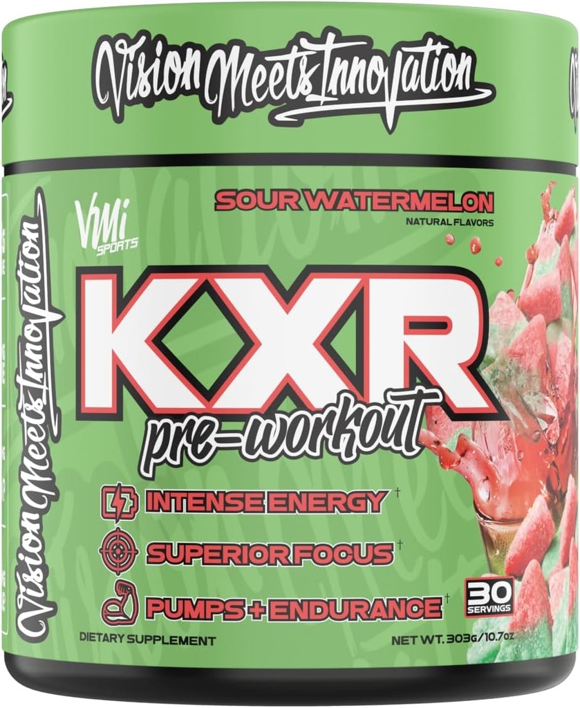 KXR Pre-Workout enerģijas pulveris ; Intensīvs enerģijas pirms-Workout dzēriens vīriešiem un sievietēm ; bez kreatīna; uzlabo veiktspēju - Uzlabota Focus & Palielināts izturības; 30 Kalpo (Ātrais Arbūzs)