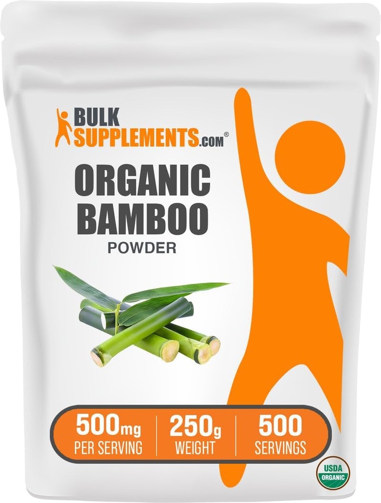 BulkSupplements.com Organic Bamboo Powder - Silica bagātinātāji, Bamboo Papildinājums - bez lipekļa, 500mg per Serving, 250g (8.8 oz) (iepakojums no 1)