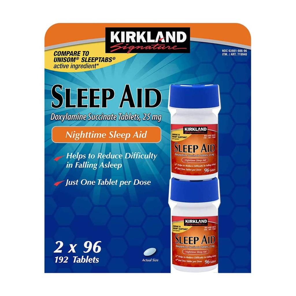 Kirkland miega zāles Doksilamīna sukcināts 25 mg 192 tabletes