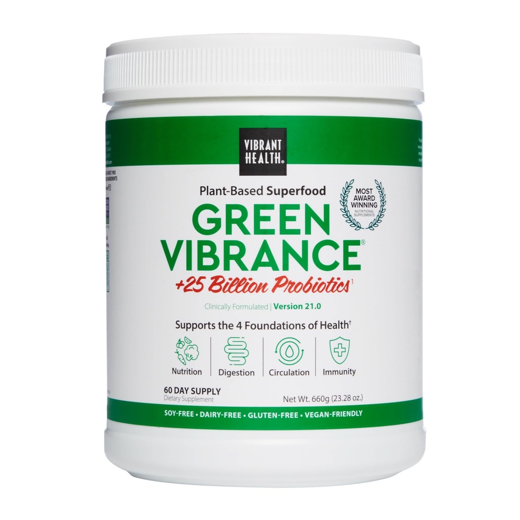 Vibranta Veselība, Zaļš Vibrance, Vegan Superfood Pulveris, Boost Enerģija, 60 Servējumi