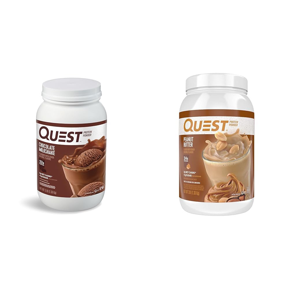 Quest Nutrition Chocolate Milkshake Protein Powder, 22g Olbaltumvielas, 1g Cukurs, zems Karbs, bez lipekļa, 3 mārciņa, 43 Pasniedz & zemesriekstu sviesta proteīna pulveris, 23g Olbaltumvielas, 1g Cukurs, zems Karb, bez lipekļa