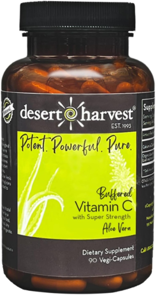 Desert Harvest Bufered C vitamīna Papildinājums ar Aloe Vera absorbcijai - Antioksidantu atbalsts, IC atbalsts - 90 kapsulas