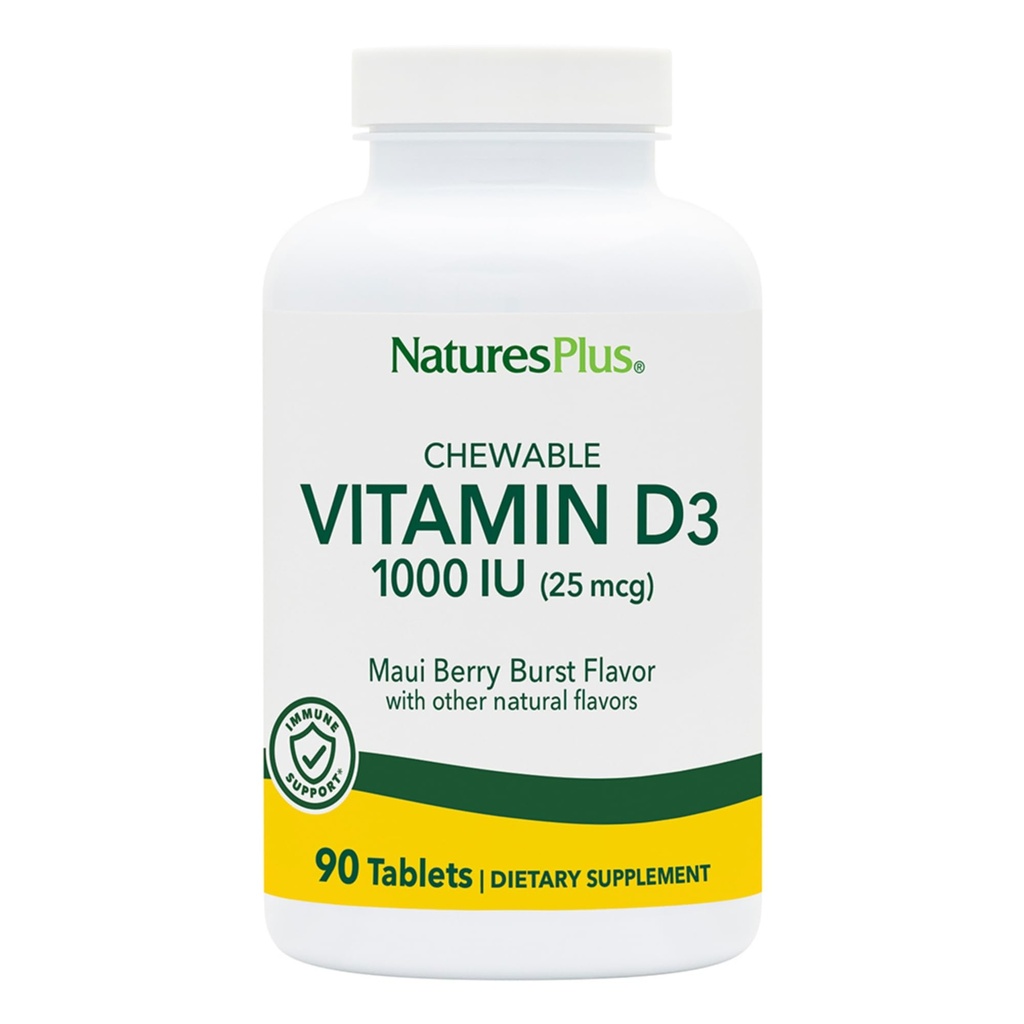 DabasPlus vitamīns D3 (1000 SV) - 90 košļājamās tabletes, Maui Berry Burst Flavor - Veģetārs, bez lipekļa - 90 Kalpojumi