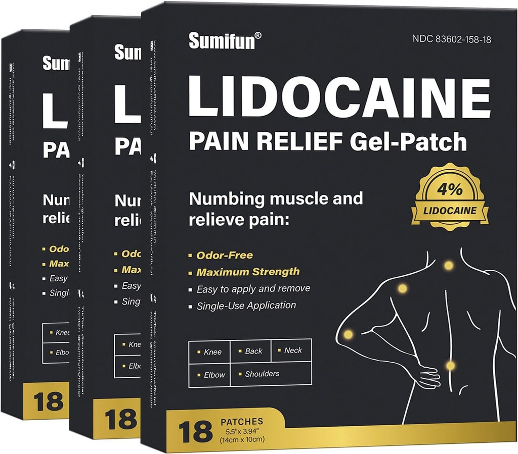 Sumifun 4% Lidokaīns Sāpju atvieglošanas Patches - 54 Count Patches Back, Plecu, Muskuļi, Locītavu, Ceļa sāpes Relief - Apakšējo muguras sāpes Relief Products - Sāpes Patches Maksimālais spēks Lidokaīns