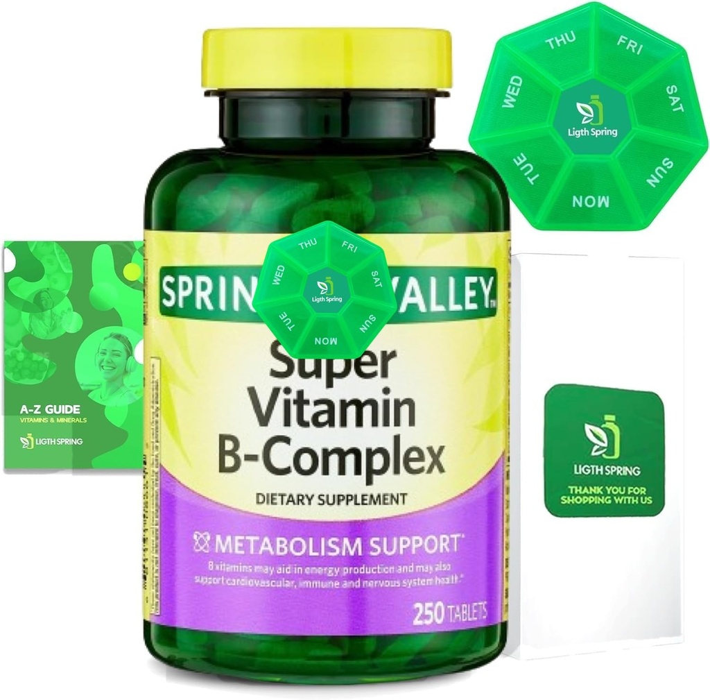 Super vitamīns B-Complex tabletes 250 + pavasara Super vitamīns B-Complex tabletes Diētiskais papildinājums Bundle Exclusive Labāka ligth & Spring Guide
