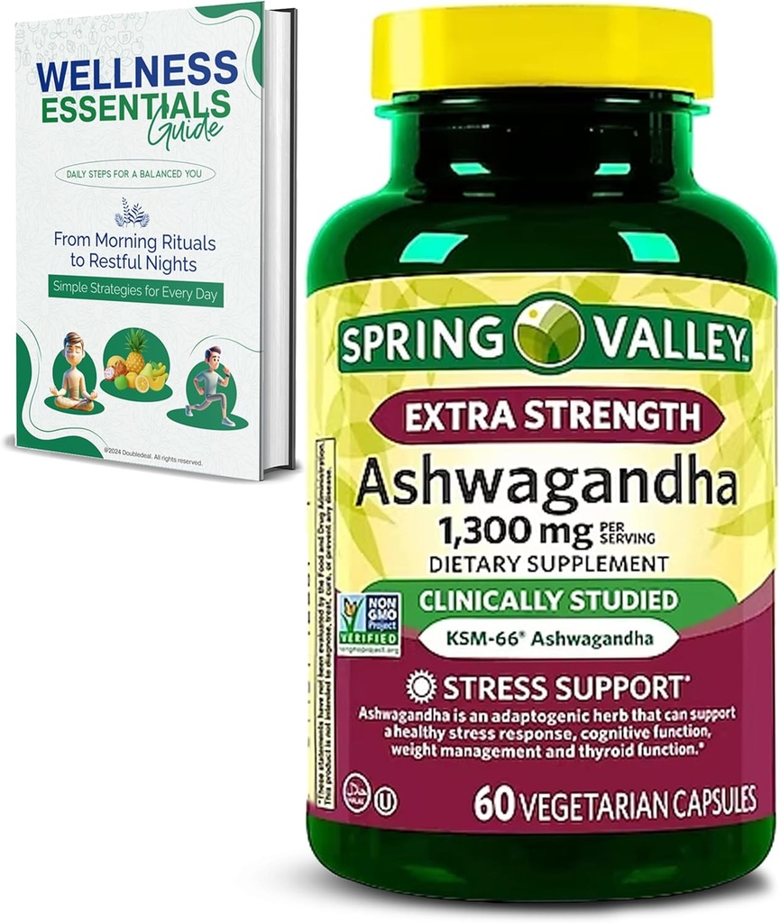 Extra Strength Ashwagandha 1300 mg, 60 Veģetārās kapsulas - Stress un kognitīvais atbalsts - Holistiskā labsajūta, bez sojas, bez lipekļa un laktozes