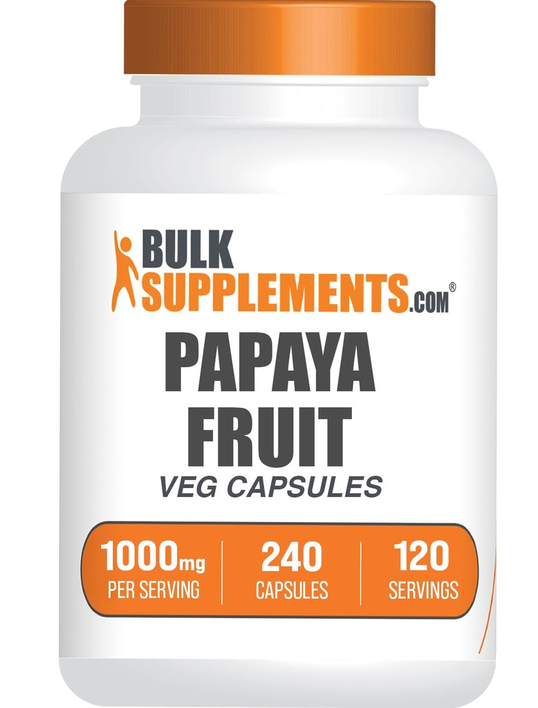 BulkSupplements.com Papaya Fruit Extract Kapsulas - no Carica Papaya, augu papildinājums - bez lipekļa, 1000mg, 2 kapsulas uz vienu Kalpo, 240 Skaits (1. iepakojums)