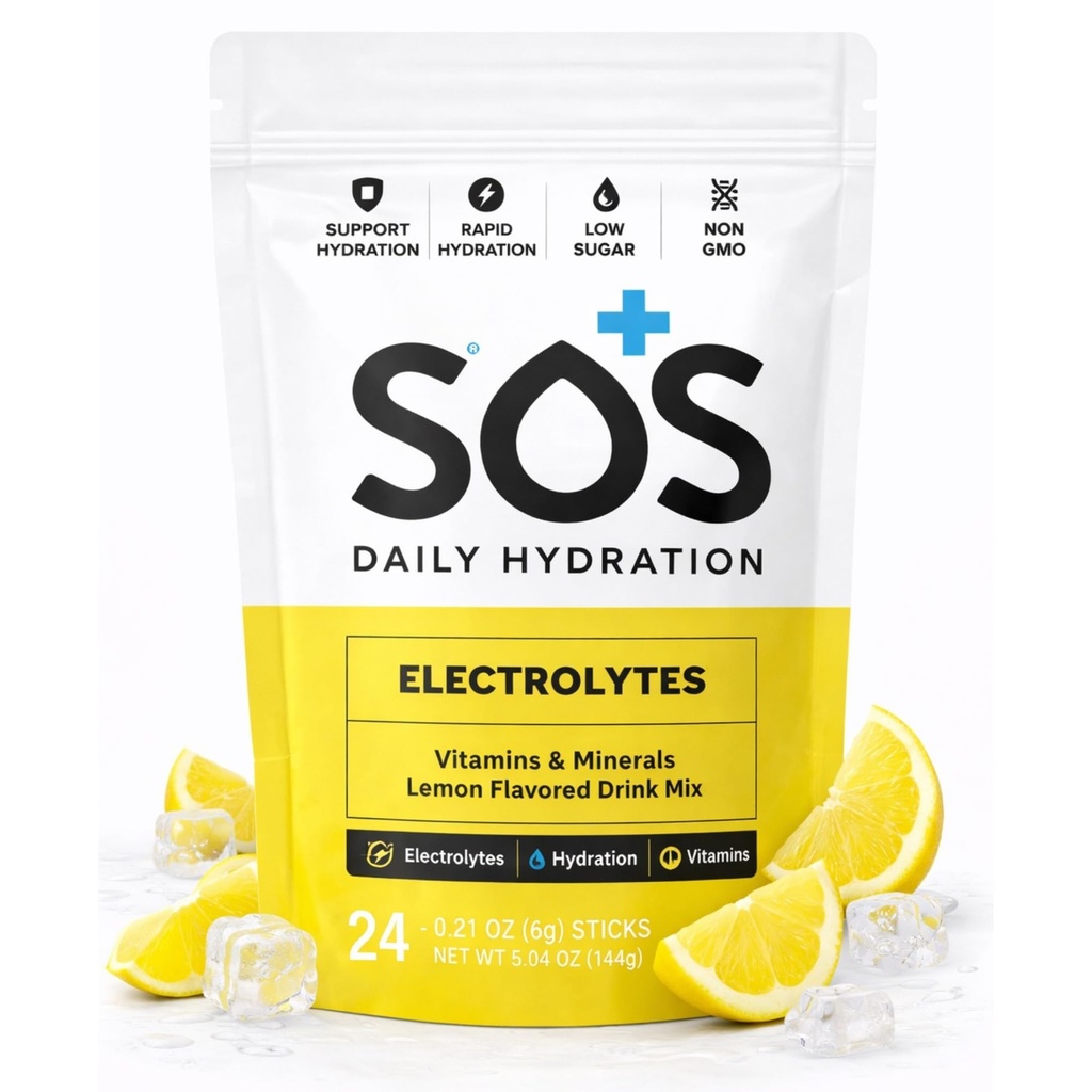 SOS hidratācija Elektrolītu dzērienu maisījums – 24 Kalpo, ar Essential Vitamīni – zema kalorīta, zema cukura, Keto-Draudzīgā hidratācija papildinājums - citrons