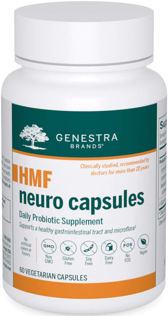 Genestra Brands HMF Neiro Kapsulas - Sievietes, vīrieši un bērni Probiotikas - priekš Gut Health - 60 kapsulas
