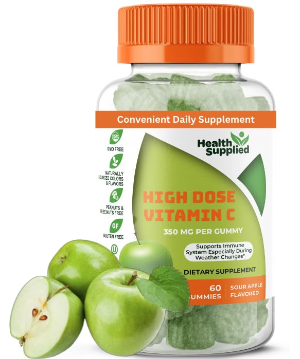 Skābu ābolu uzliesmo vitamīns C Gumies Mega deva - 1050 mg vitamīns C - uzlabo imūno sistēmu un atbalsta sirds veselību - Great Tasting un viegli norīt