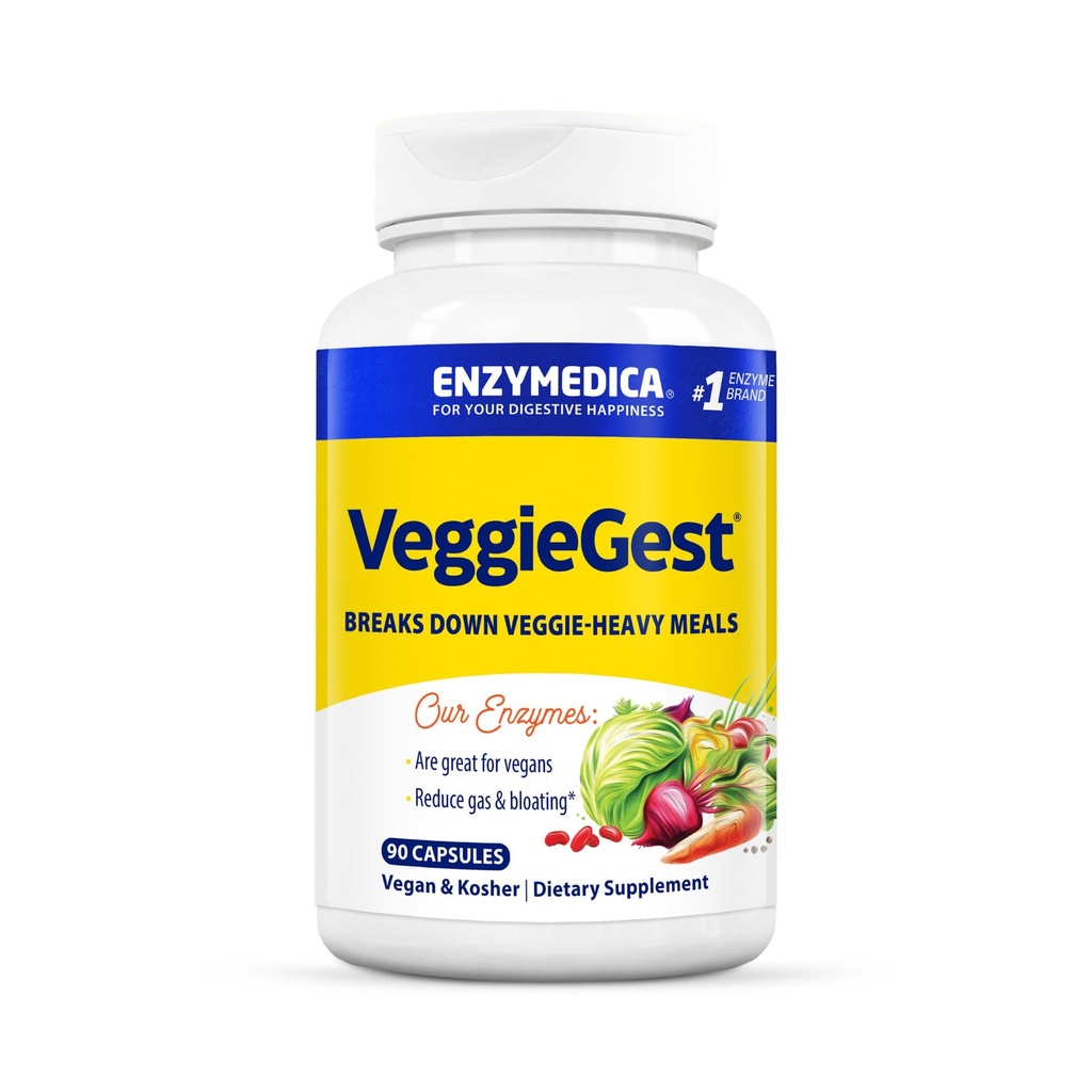 Fermentdika, VeggieGest, Gremošanas enzīmi, uzturs Neregulāri gāzu un uzpūšanās atvieglojums no augstas tīrības pakāpes barības vielām, vegana un veģetārām diētām, Enzīma maisījums gremošanas veselībai, 90 skaitlis