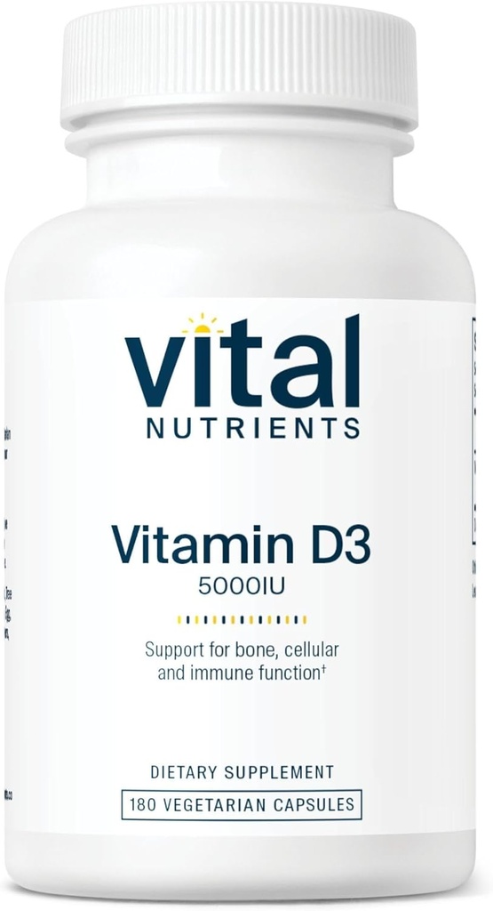 Vitamīni D 5000 SV - vitamīns D3 Papildinājums -- Veselīgi kauli, zobi, muskuļi *- šūnu un imūnās funkcijas -- kalcija absorbcija - glutēns, piens un bez sojas - 180 kapsulas