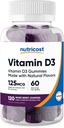 Nutricost vitamīns D3 Gumies 5 000 SV (125 mkg), 120 Gumijas - Jauktas odzes, 60 Kalpo