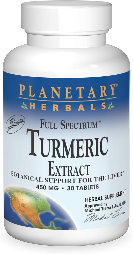 Planetary Herbals Full Spectrum Turmeric Extract tabletes, 450 mg, 30 Skaits