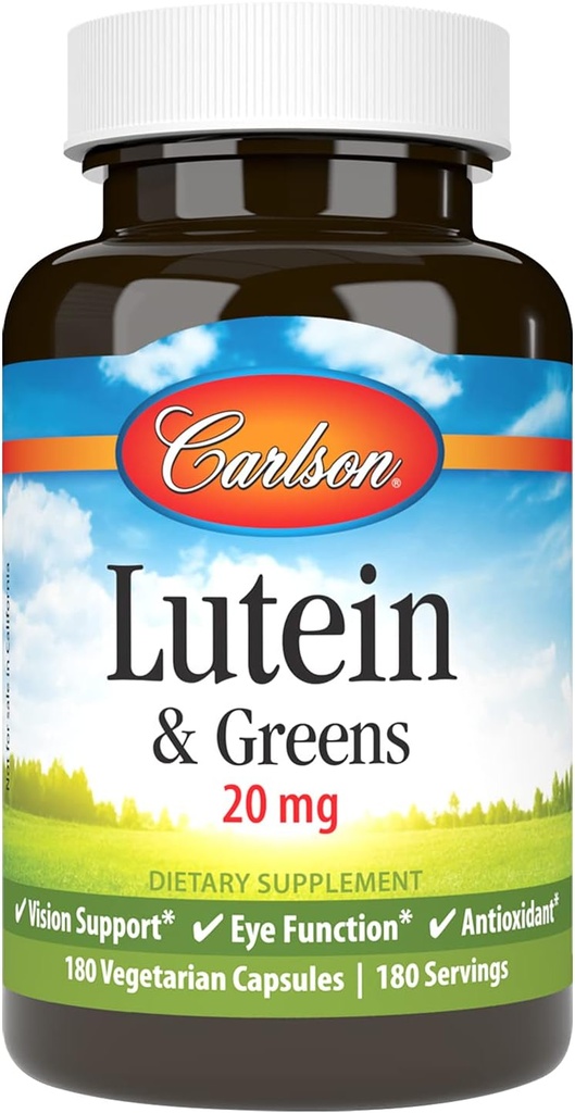 Carlson - Lutein & Greens, 20 mg, Vision Support & Acu funkcija, Antioksidants, 180 Veģetārās kapsulas