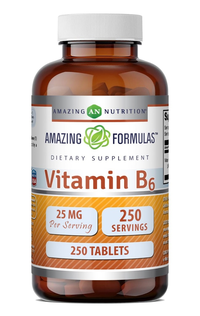 Apbrīnojamas formulas B6 vitamīns Pyridoxine 25mg 250 tabletes Papildinājums 