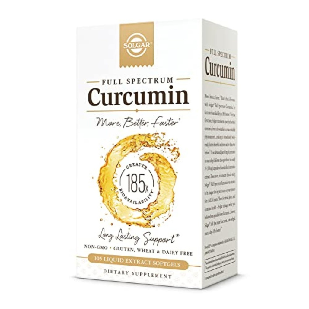 Solgar Full Spectrum Kurkumīns - 105 LiCaps - Superior Absorbcija - Smadzeņu, locītavu un imūnā veselība - Vegan, bez lipekļa, bez GMO, bez piena piedevas - 105 Servisi