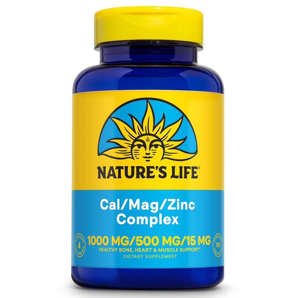 NATURE'S LIFE Cal Mag Cinc Complex 1000mg / 500mg / 15mg - kalcija magnija cinka papildinājums w/Vitamin D un Boron - kaulu veselība, muskuļu un sirds veselības atbalsts, 60 dienu garantija, 25 Serv, 100 Caps
