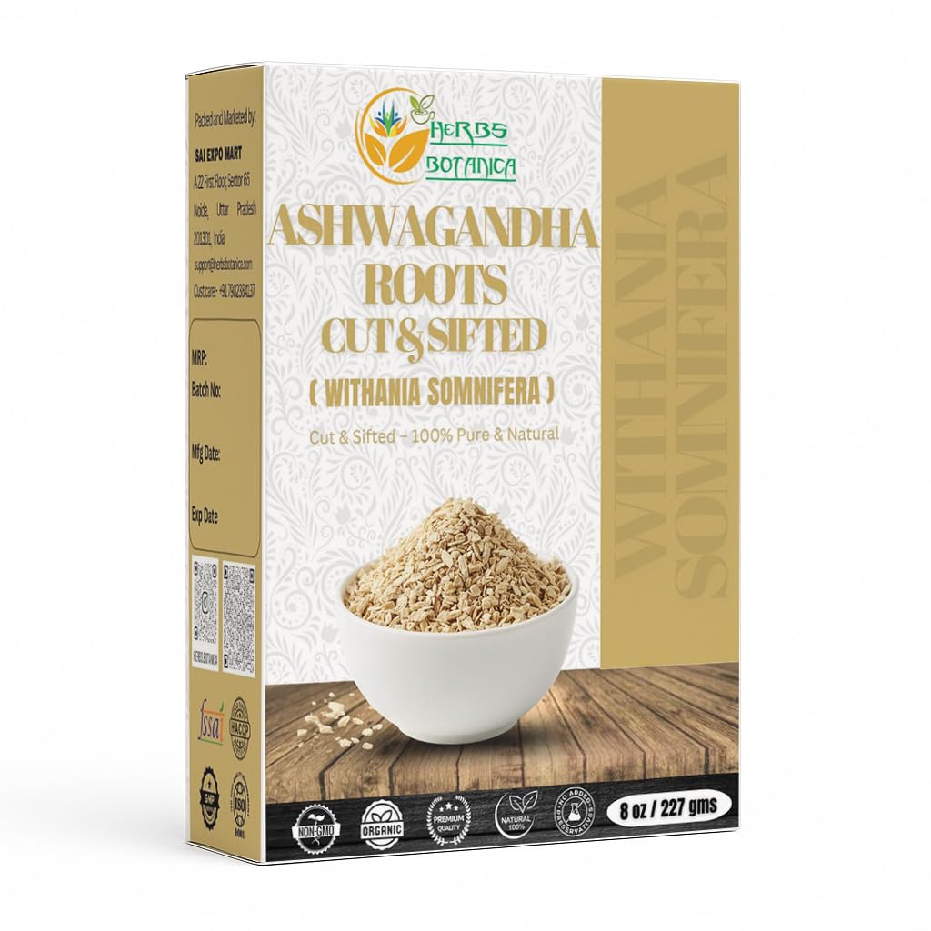 Augi Botanica Ashwagandha Saknes Tea Loose Leaf augu tējai, Ashwagandha Tea augu papildinājumi, Witania Somnifera imūnās atbalsta un stipruma 3-5 mm izcirtņi Izmērs 8 Oz iepakojums