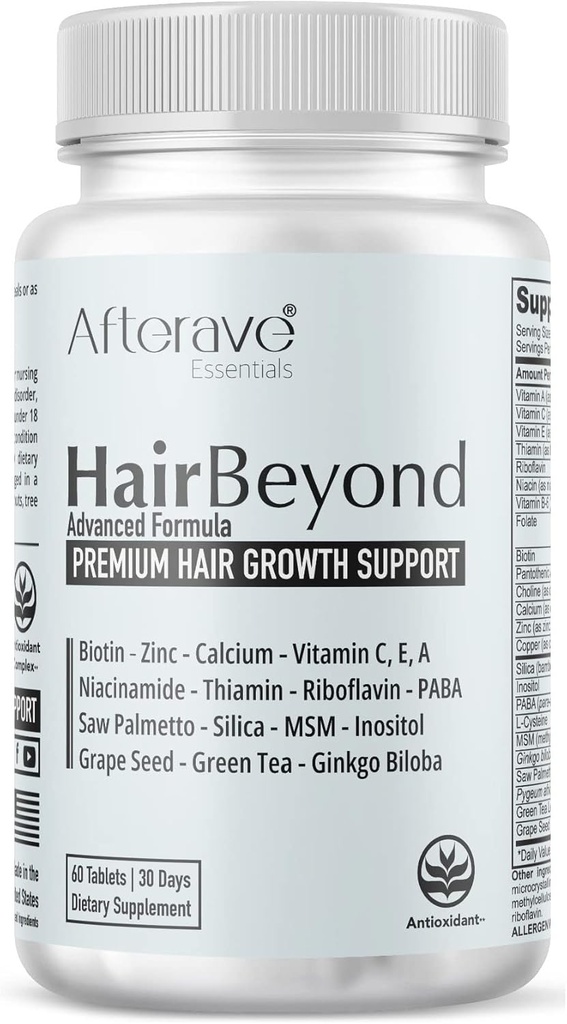 HairBeyond Advanced Matu augšanas formula Uzlabo Follicle & Scalp Strength spēcīgāku izaugsmi, matu izkrišana aizsardzība, vitamīns A, C, E, B Complex Saw Palmetto Silica Cinka kalcija niacīns Tiamin Biotīns