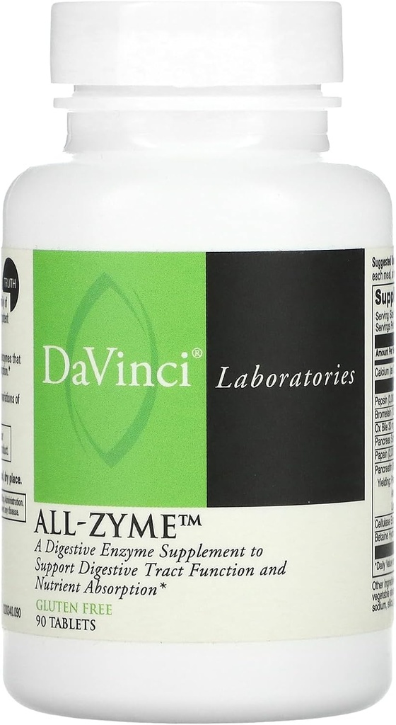 Davinci laboratorijas – All-Zyme, Proteolītiskie enzīmi un gremošanas fermentu piedevas, uzpūšanās, gāze, aizcietējums, un locītavu veselība, ne-GMO sastāvdaļas, 90 tabletes