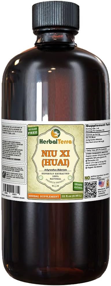 NIU Xi (Huai), Achyranthes (Achyranthes Bidentata) Tincture, Kaltētas saknes šķidruma ekstrakts (zīmuļa nosaukums: HerbalTerra, Proudly Made in USA) 32 fl.oz (0,95 l)