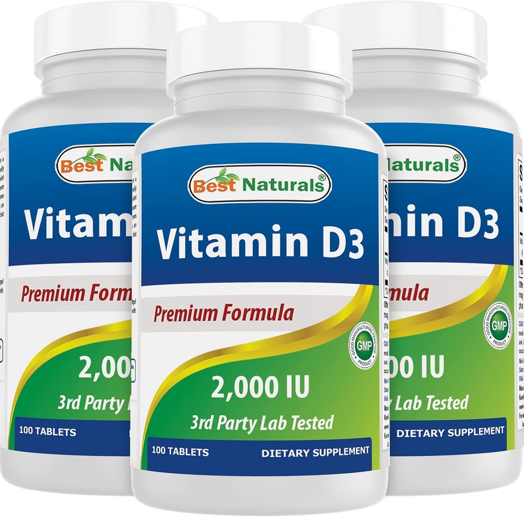 Labākais dabas D3 vitamīns 2000 SV (50 μg) - 100 tabletes - 100 dienu piegādes - palīdz atbalstīt imūno veselību, spēcīgu kaulu un zobu, & muskuļu funkcijas (100 Skaits (Iepakojums 3))