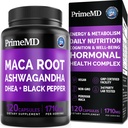 6-in-1 Organic Maca Root Ashwagandha kapsulas 1710mg ar DHEA un melnā piparu augļu ekstrakts sievietēm un vīriešiem - Black Maca papildinājums izturību, kaulu un koka atbalsta papildinājums, 120 skaits