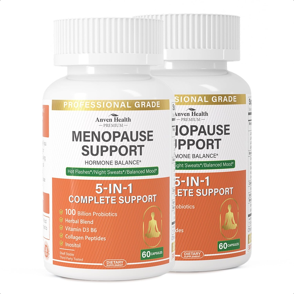 Menopauzes papildinājumi sievietēm Menopauzes Probiotikas Relief,Vitamin D3 & B6,Atbalsts karstās zibspuldzes, nakts sviedri, uzpūšanās un Gut veselība ar Black Cohosh, kolagēns              ) 180 Veggie Caps