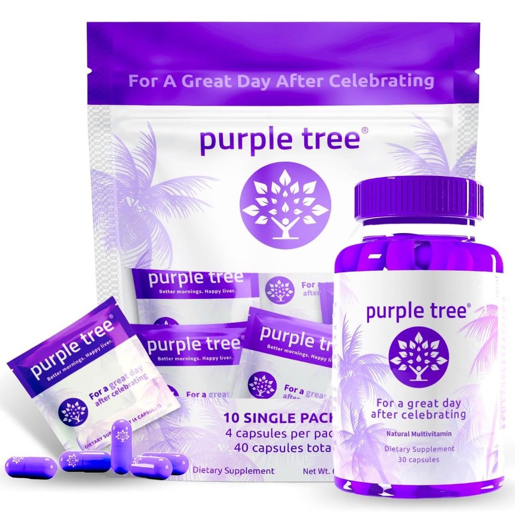 purpursarkans koks Pēc selekcijas Wellness Pudele + Packet Kit Combo, Aknu atbalsts, ātra hidratācija, Ķermeņa papildināšana - Dihidromiretīns DHM, Piena dadži, Elektrolīti, B vitamīns, Willow Bark, Quercetin