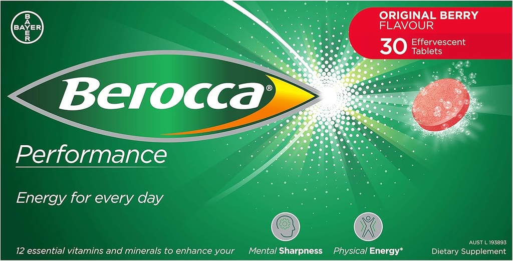 Berocca sniegums 30 Putojošās tabletes- Original Berry Flavor International Version Cofeine Free