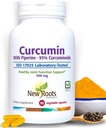 JAUNI ROOTS HERBAL Kurkumīna papildinājums 500mg ar Gingers & Black Pepper Extract - 20x Labāka absorbcija -- Kumarīns Kapsulas ar 95% kurkuminoīdiem un 95% piperīns (90 Veg kapsulas)