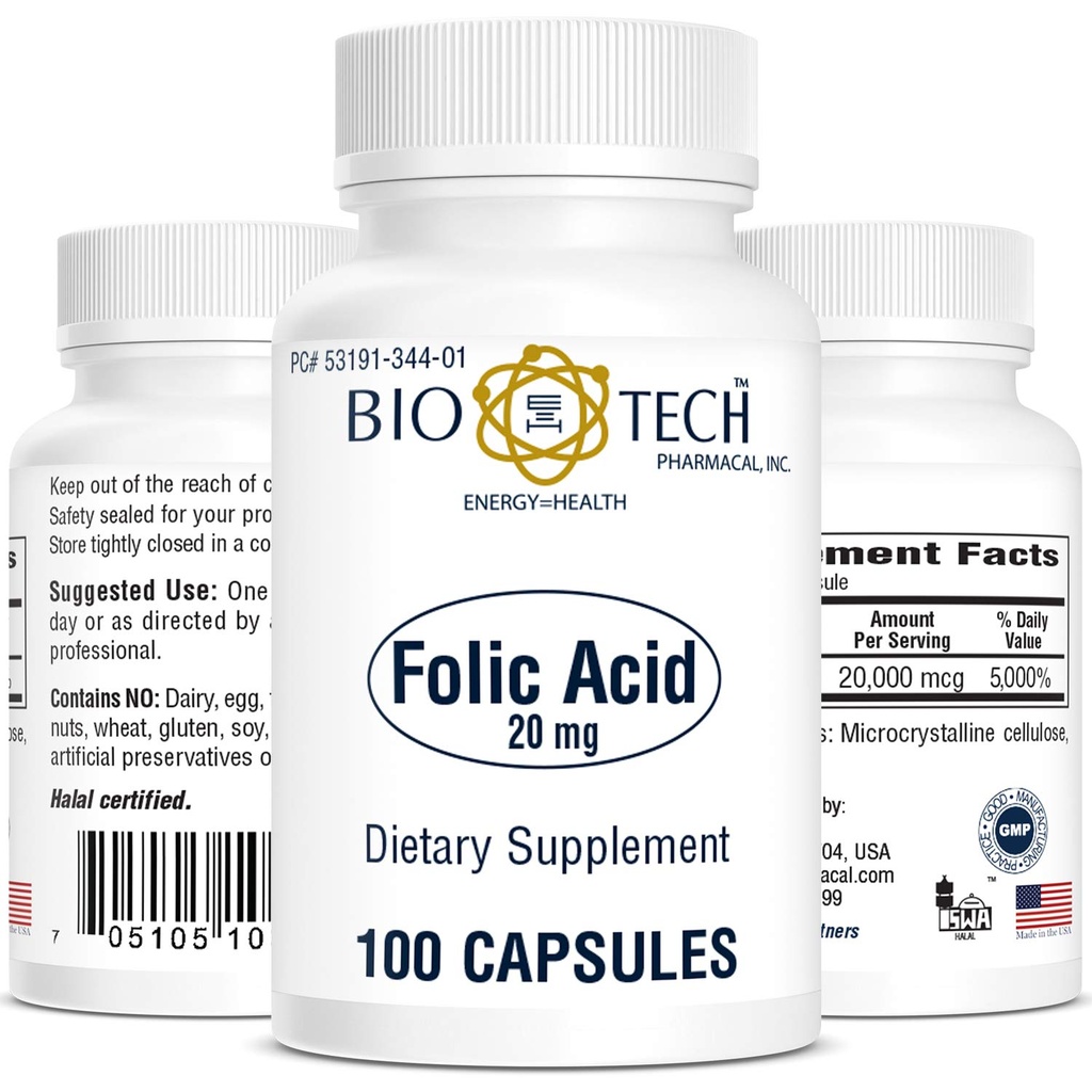 Bio-Tech Pharmacal Folijskābe (20mg, 100 Skaits)